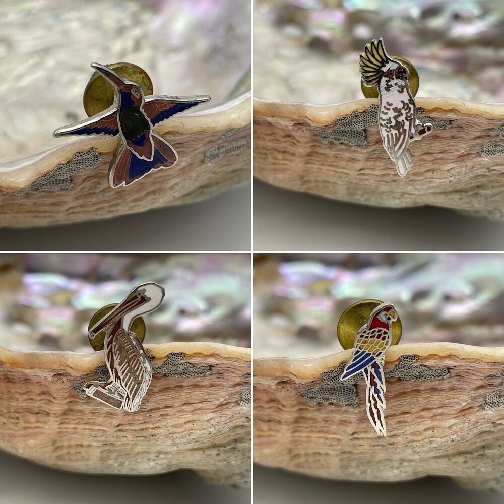 Lot of 5 Bird Motif Fashion Brooches Set of 5, 2 Marked Colorful Vintage